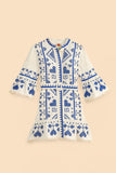 Blue And White Cross Stitch Mini Dress