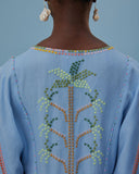 Blue Embroidered Pineapple Cover-Up