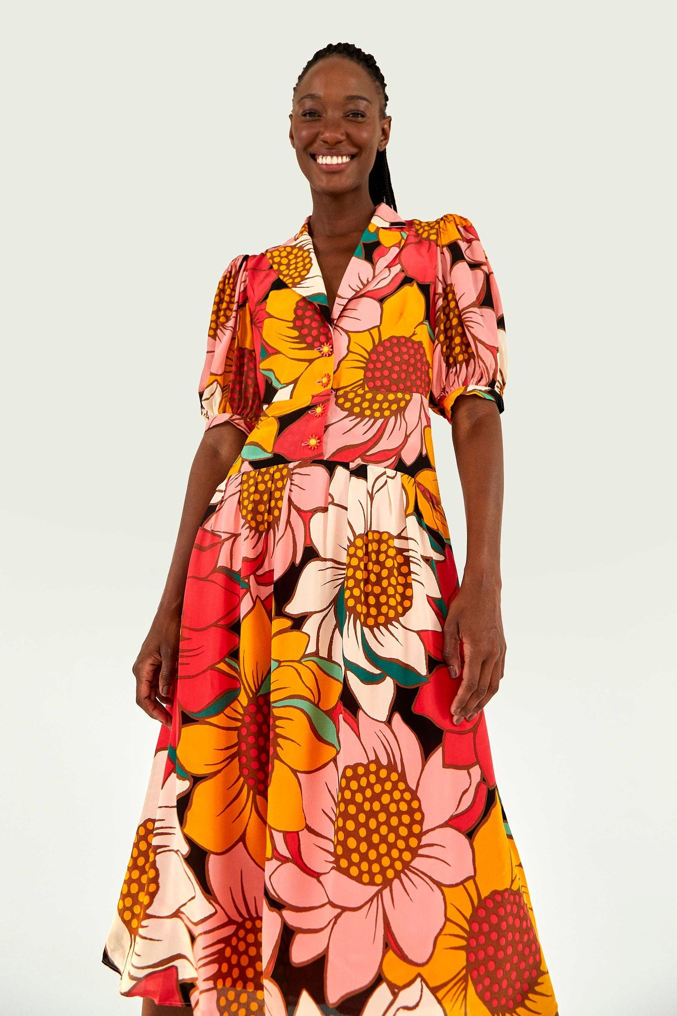 Colorful Sunflowers Midi Dress
